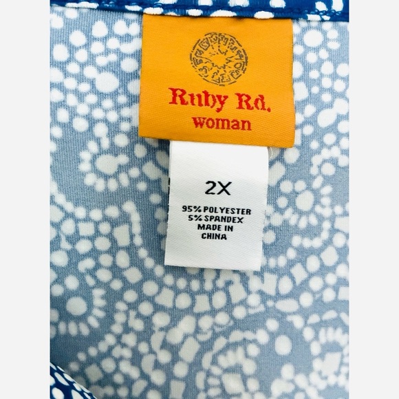 NEW NWT Ruby Rd. Blue White Textured Patterned Balloon Sleeve Blouse 2X - Picture 4 of 9
